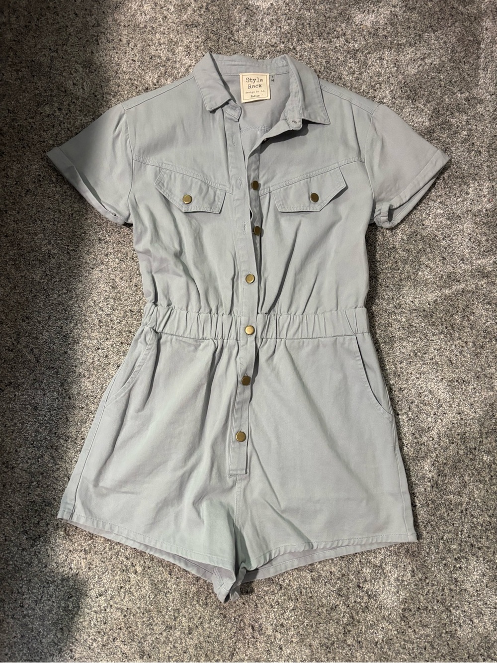Style Rack Light Gray Short Sleeve Button Romper